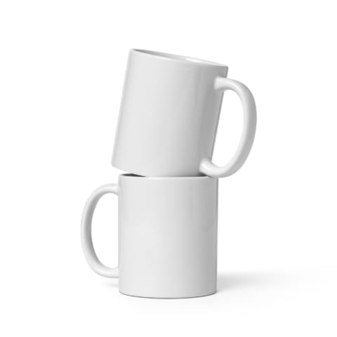 Not A Fan Brand - Two plain white ceramic mugs stacked vertically, with one mug resting on top of the other against a white background.