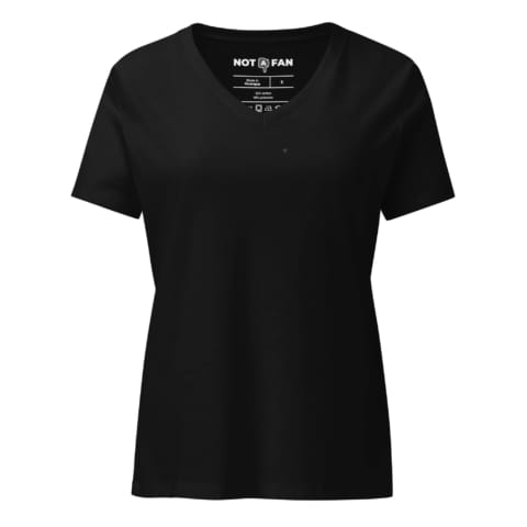 Not A Fan Brand - A plain black V-neck short-sleeve t-shirt with “NOT A FAN” printed inside the collar.